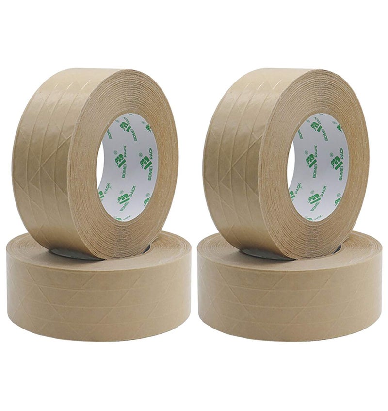 BOMEI PACK 4Rolls Self Adhesive Reinforced Kraft Packing Paper Tape, 2inch* 55yds, Total 220yds Gummed Tape for Heavy Duty Box Packing, Shipping, Moving and Storage, BOMEI PACK - Image 4
